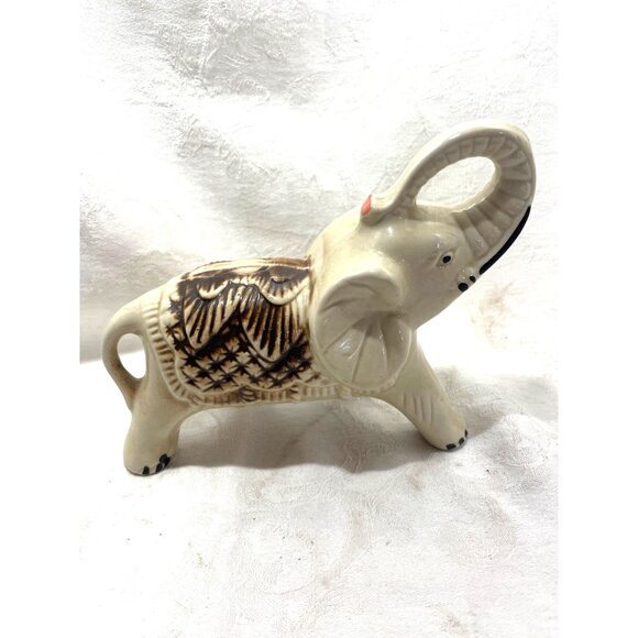 Ceramic Elephant Made in Brazil Trunk Up Good Luck 6” x 7” - Picture 3 of 5